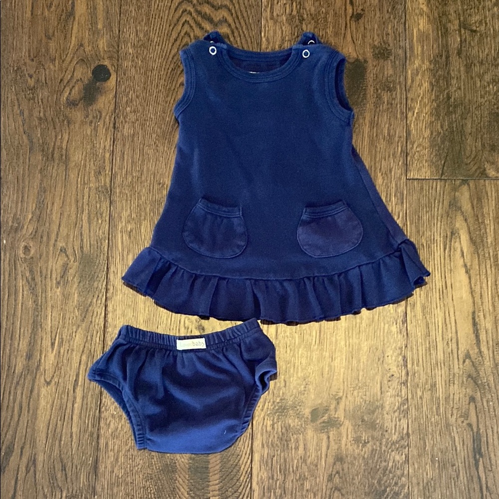 l’ovedbaby Organic Navy Blue Dress with Bloomers